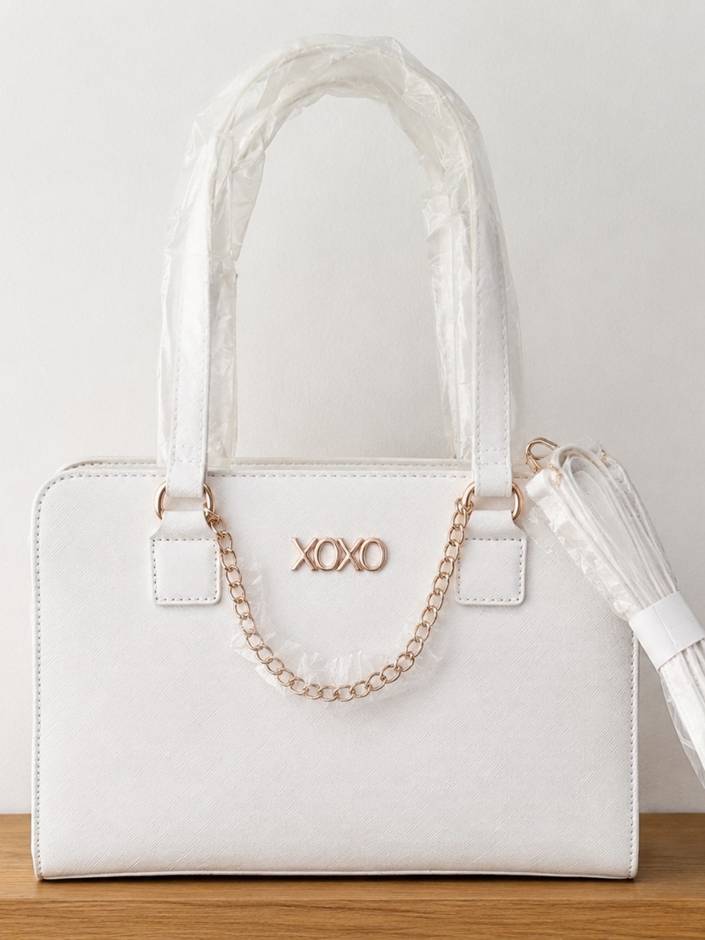 XOXO White Chain-Accent Satchel Bag